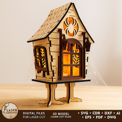 女巫小屋燈籠 - 萬聖節夜燈和恐怖裝飾 - LaserCutano - 001