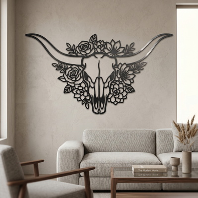 Floral Bull Skull Laser SVG | Boho Cow Skull SVG  - HappyDesignStudio - 005