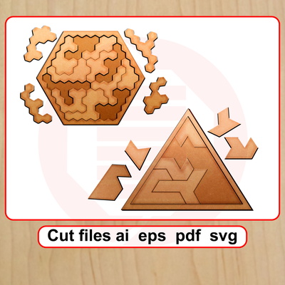 Laser cut SVG Geometric puzzles vector template mdf wood - Daniel San - 001