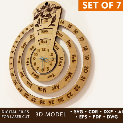 附時鐘的萬年木日曆 - LaserCutano - 001