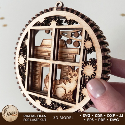 Christmas Ornament Scene decoration - LaserCutano - 001