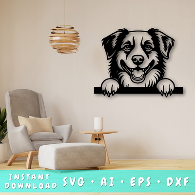 窺視澳洲牧羊犬雷射 svg，狗雷射切割設計 - HappyDesignStudio - 001