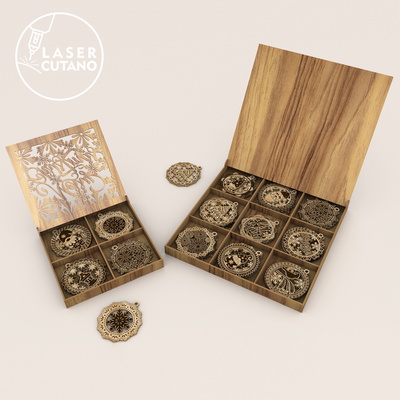 Christmas Ornaments with Box Laser Files - Merry Christmas - LaserCutano - 002