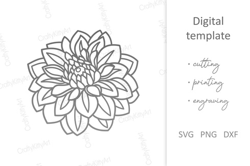 Dahlia Flower. Zinnia. Peony. Floral Bud. SVG DXF PNG files Dahlia Flower. Zinnia. Peony. Floral Bud. SVG DXF PNG files - CraftyKittyArt - 001