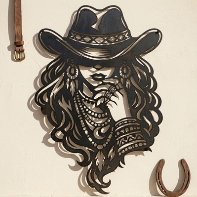 Boho Cowgirl Laser SVG | Western Woman Wall Art - HappyDesignStudio - 003