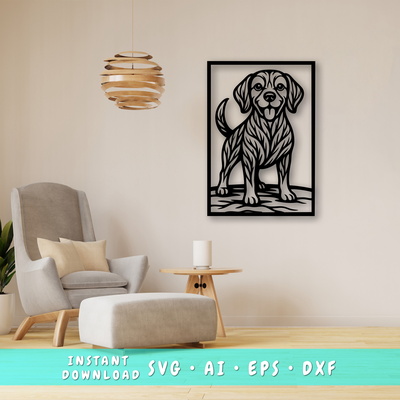 比格犬雷射 svg，可愛的小狗雷射切割，寵物愛好者設計 - HappyDesignStudio - 001