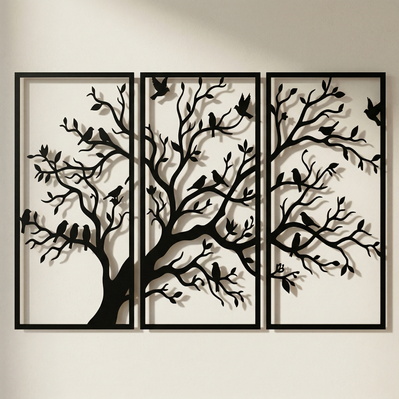 Tree Wall Art SVG Triptych | Laser Cut Tree Panels - HappyDesignStudio - 002