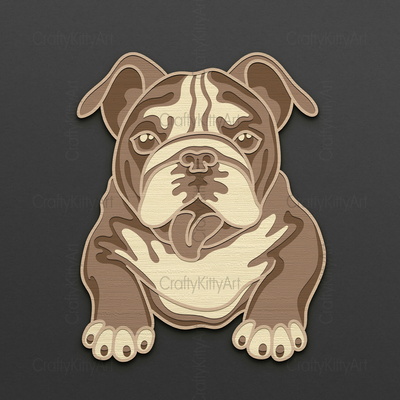 English Bulldog, Cute Dog, 3D layered SVG DXF PNG files - CraftyKittyArt - 001