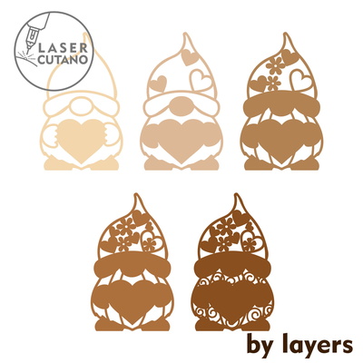 Valentine's Day Decorative Gnomes, Multilayer Template Valentine's Day Decorative Gnomes, Multilayer Template - LaserCutano - 001