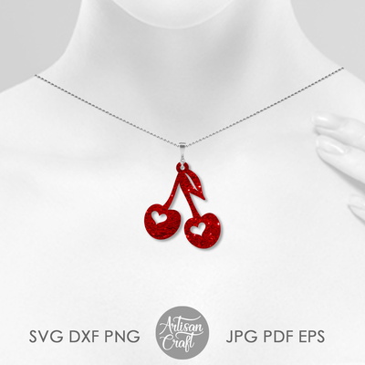 櫻桃耳環 svg 剪切文件，情人節耳環 svg - Artisan Craft - 005