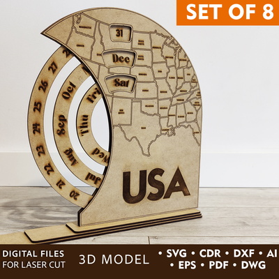 Standing Perpetual Calendar USA Map Bundle