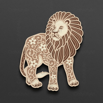 獅子，花卉野貓，3d 分層 svg dxf png 文件 - CraftyKittyArt - 001