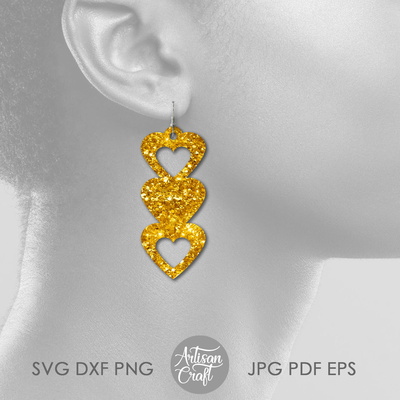 Heart earrings SVG cut file, laser cut earrings SVG - Artisan Craft - 003