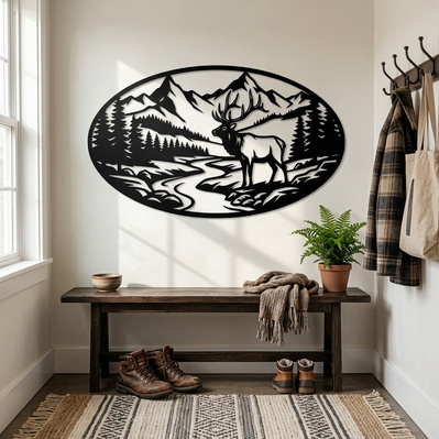 Elk Mountain Scene Laser SVG | Wildlife Wall Art Svg  - HappyDesignStudio - 002