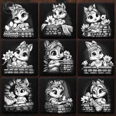 9 Cute Spring Easter Bunny Slate Coaster Engraving Designs -