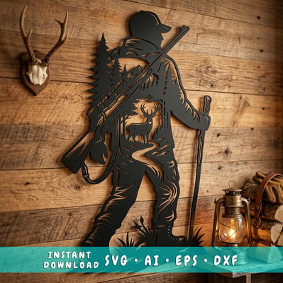 Deer Hunter Metal Wall Art SVG, Hunting Scene DXF Plasmq
