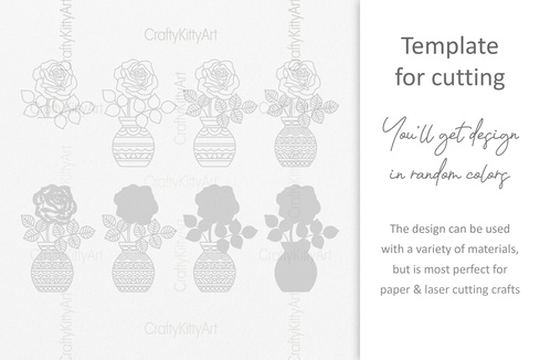 Red Rose, Flower in Vase, 3D layered SVG DXF PNG files Red Rose, Flower in Vase, 3D layered SVG DXF PNG files - CraftyKittyArt - 001