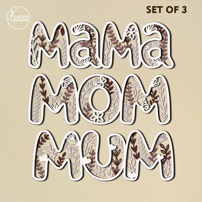 Set of 5 Floral Family Name Signs Mom Mum Mama Dad - LaserCutano - 002