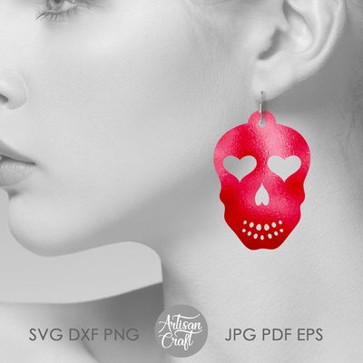 Sugar Skull earrings with hearts  - Artisan Craft - 002