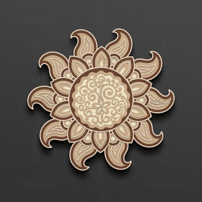 Sun, Boho Mandala Sun Flower, 3D layered SVG DXF PNG files - CraftyKittyArt - 001