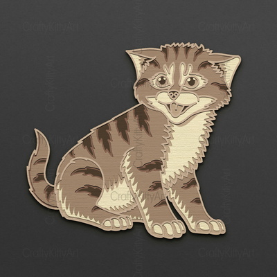 Cute Baby Cat, Tabby Kitten, 3D layered SVG DXF PNG files - CraftyKittyArt - 001