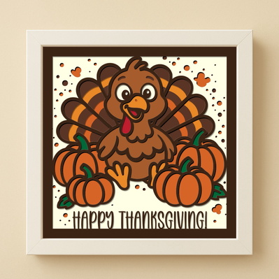Thanksgiving Turkey 3D Shadow Box SVG, Happy Thanksgiving  - HappyDesignStudio - 002