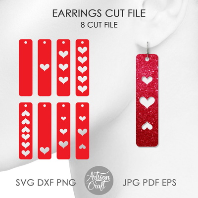 帶有心形的條形耳環 svg 雷射切割文件 - Artisan Craft - 001