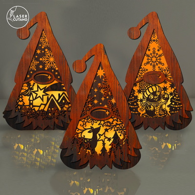 Christmas Gnome Candle Holders Set - LaserCutano - 001