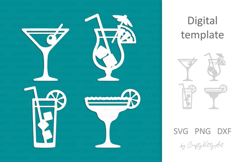 Cocktail Laser Paper cutting SVG: Tropical exotic cocktails Cocktail Laser Paper cutting SVG: Tropical exotic cocktails - CraftyKittyArt - 001
