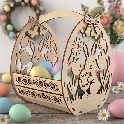 Easter Basket Laser SVG Bundle, 5 Laser Cut Easter Baskets - HappyDesignStudio - 005