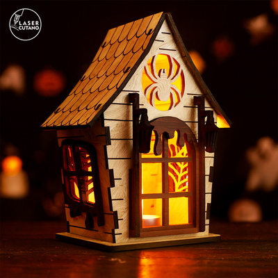 Halloween Night Light & Spooky Decor - Witch's Hut Lantern - LaserCutano - 002