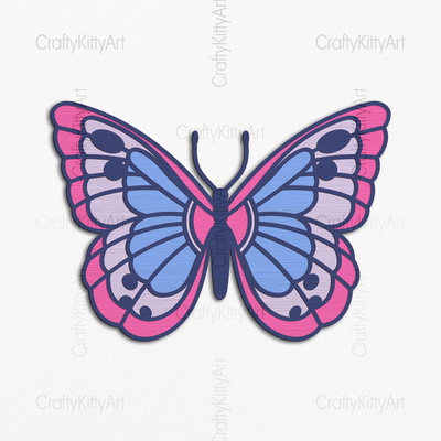 蝴蝶，曼陀羅蝴蝶，3d 分層 svg dxf png 文件 - CraftyKittyArt - 001