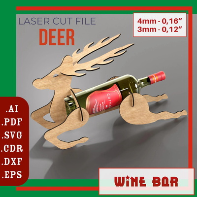Wine and glasses rack Deer for housewarming gift  - LazerCutPro - 001