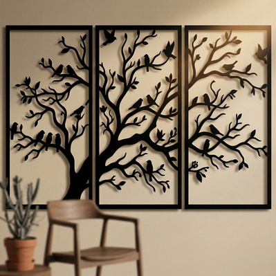 Tree Wall Art SVG Triptych | Laser Cut Tree Panels - HappyDesignStudio - 003
