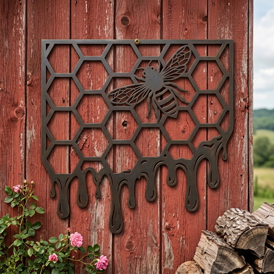 Bee Honeycomb Laser SVG DXF, Dripping Honey Metal Wall Art - HappyDesignStudio - 006