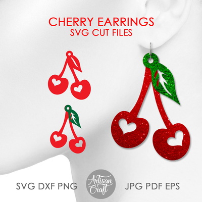 櫻桃耳環 svg 剪切文件，情人節耳環 svg - Artisan Craft - 001
