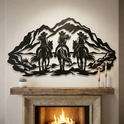 Cowgirl Trio Laser SVG, Horse Rider Scene - HappyDesignStudio - 005