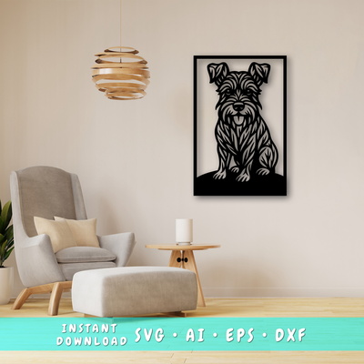 Miniature Schnauzer Laser SVG, Cute Dog Laser Cut Files - HappyDesignStudio - 001