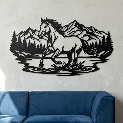 奔馬雷射雕刻svg向量圖，野馬金屬牆飾 - HappyDesignStudio - 004