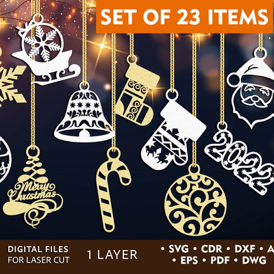 Christmas Tree Ornaments Set  - LaserCutano - 001
