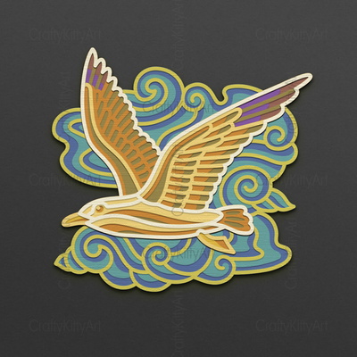 Seagull, Sea Ocean Bird, Cloud, 3D layered SVG DXF PNG files - CraftyKittyArt - 001