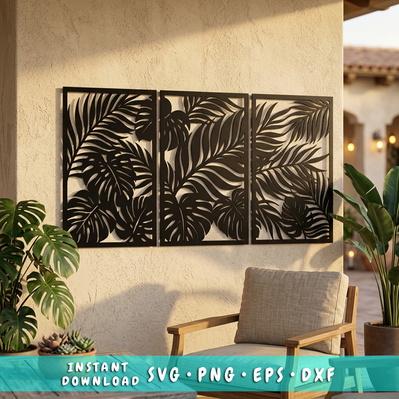 Tropical Leaf Wall Art Laser SVG | 3 Panel Metal Wall Art