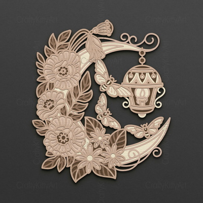 Floral Half Moon, Flowers Lantern Moth, 3D layered SVG files - CraftyKittyArt - 001