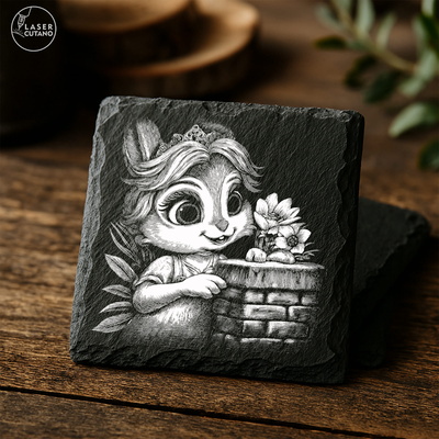 9 Cute Spring Easter Bunny Slate Coaster Engraving Designs - - LaserCutano - 002