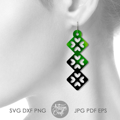 三葉草耳環 svg，聖派翠克節耳環，幾何 - Artisan Craft - 004