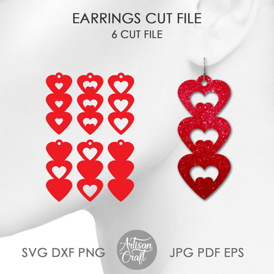 Heart earrings SVG cut file, laser cut earrings SVG - Artisan Craft - 001