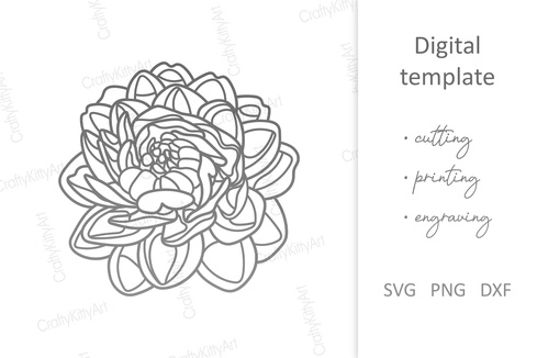 Peony Flower. Chinese Peony. Floral Bud. SVG DXF PNG files Peony Flower. Chinese Peony. Floral Bud. SVG DXF PNG files - CraftyKittyArt - 001