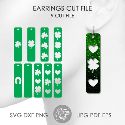 聖派翠克節耳環 svg，條形耳環，三葉草 - Artisan Craft - 001