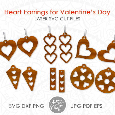 Valentine Earrings SVG, Heart Earring SVG, laser cut files - Artisan Craft - 001