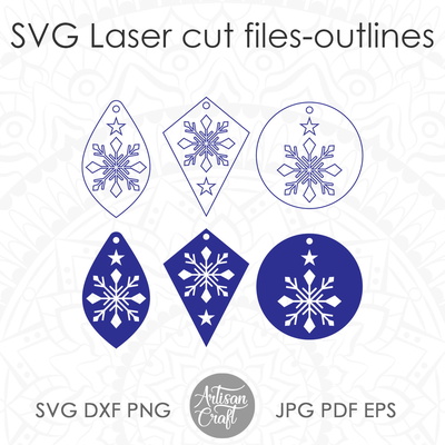 雪花耳環 svg、雷射切割檔、單線 svg - Artisan Craft - 005